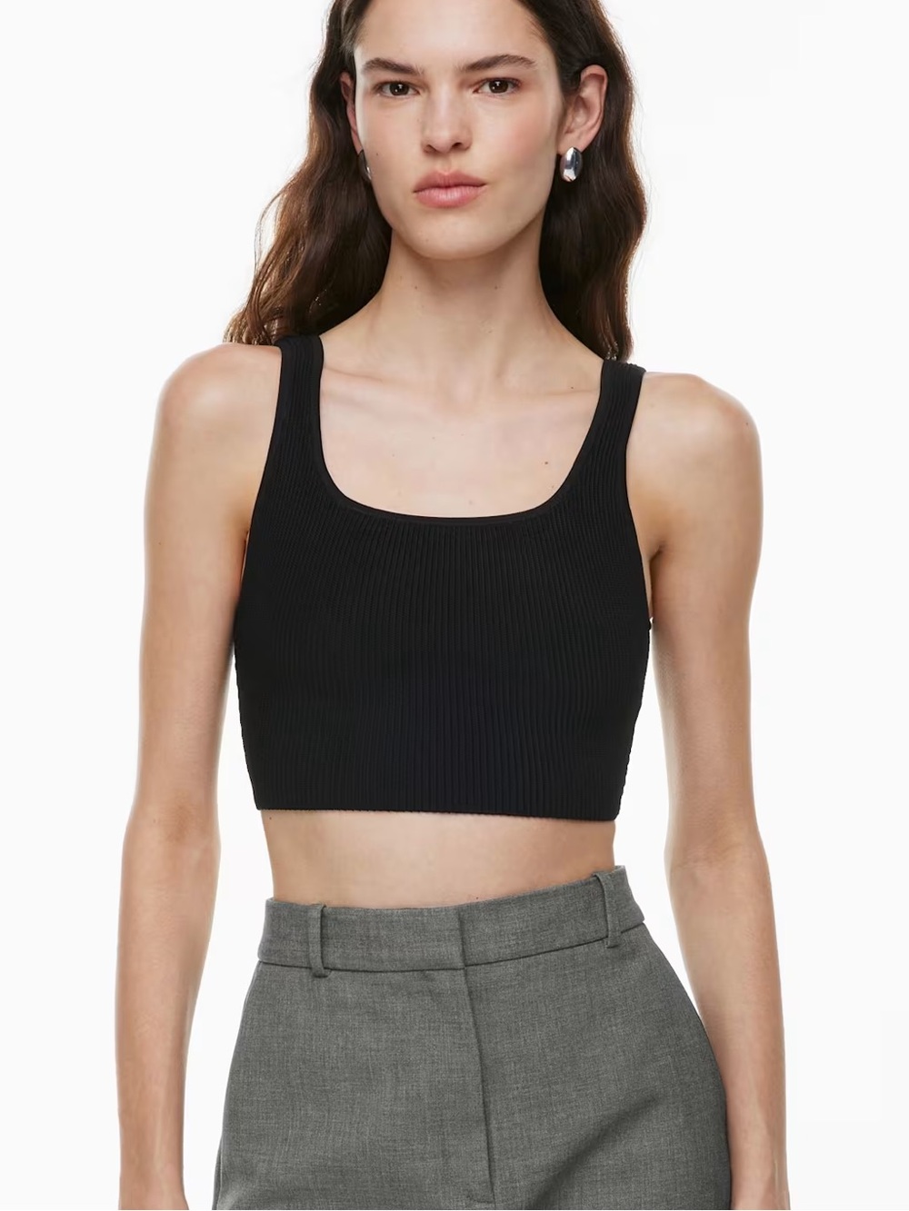 Aritzia Babaton Sculpt Knit Squareneck Ribbed Cropped Tank in Black